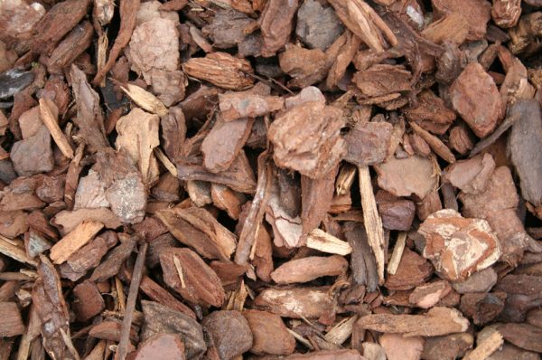 Closeup of brown medium wood bark chips.