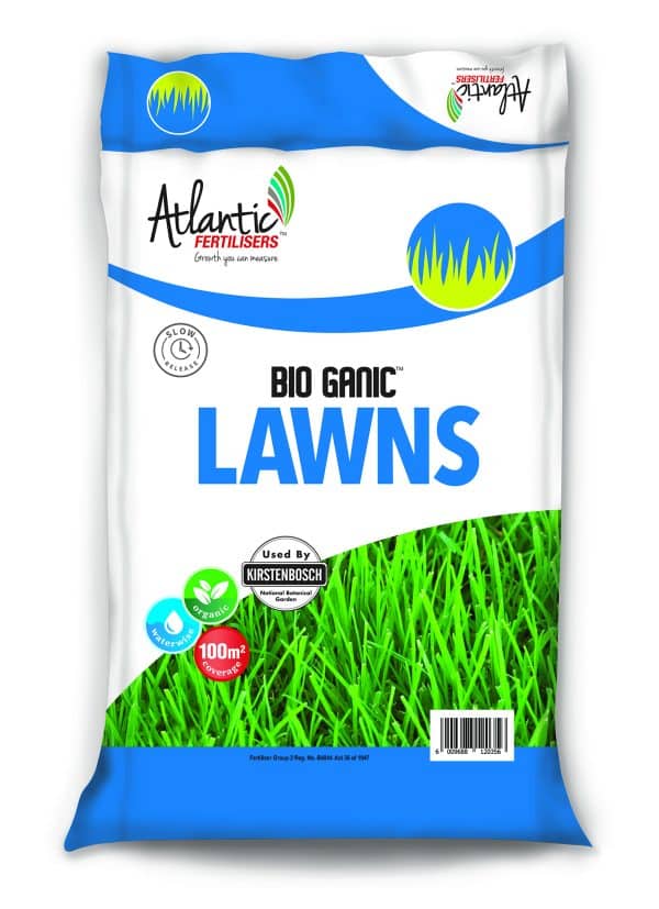 A bag of Atlantic Fertilisers Bio Ganic Lawns fertiliser.
