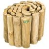A stack of round wooden posts or logs cut to similar lengths, in light brown color with visible wood grain and knots.