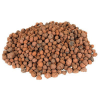 A large pile of small, round clay pellets in shades of reddish-brown.