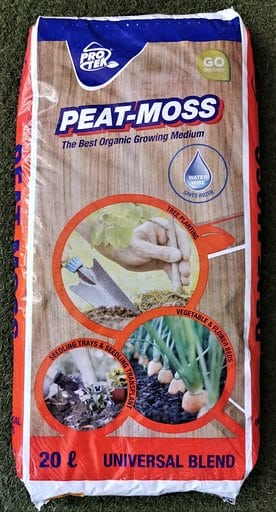 Bag of peat moss growing medium with logo and product information