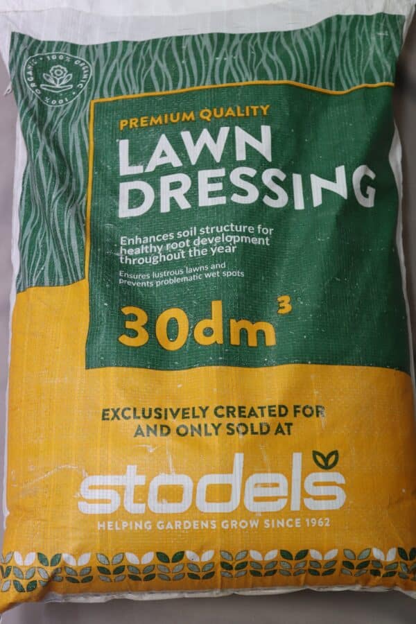 A bag of Stodels lawn dressing.