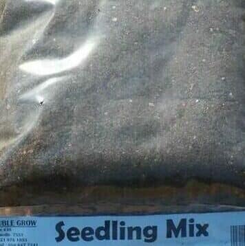 A plastic bag of seedling mix soil from Double Grow.