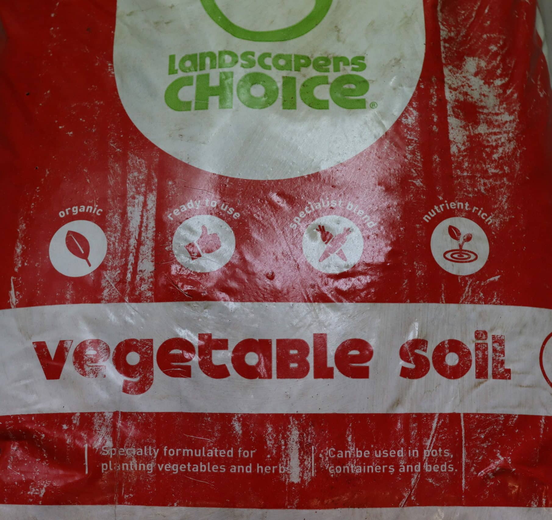 Bag of Landscapers Choice organic vegetable soil.