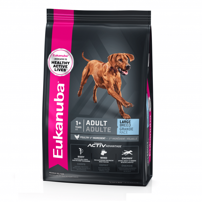 A 15kg bag of Eukanuba adult dog food for large breeds.