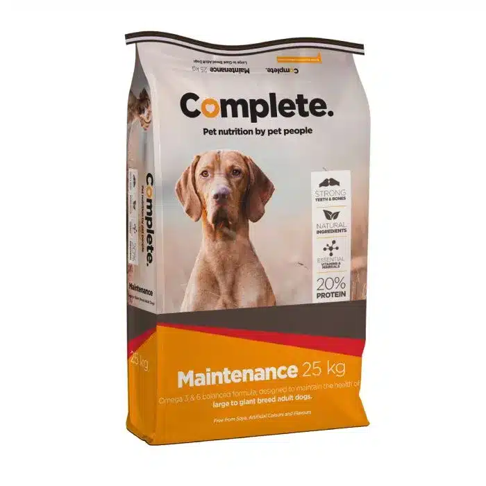 A 25kg bag of Complete dog food for maintenance of large adult breeds.