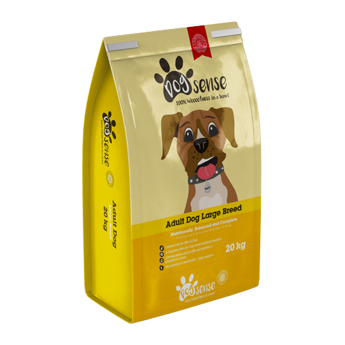 A 20kg bag of Dogsense adult large breed dog food.