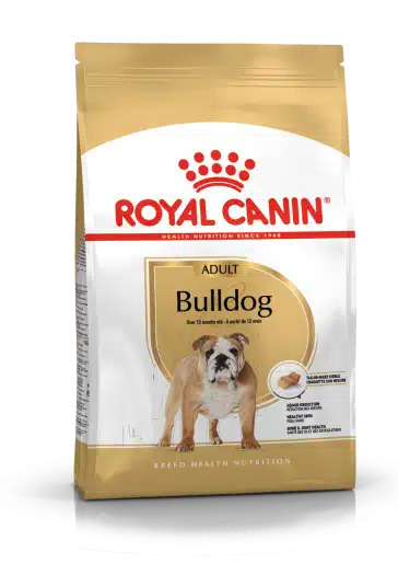 A 12 kg bag of Royal Canin adult bulldog food