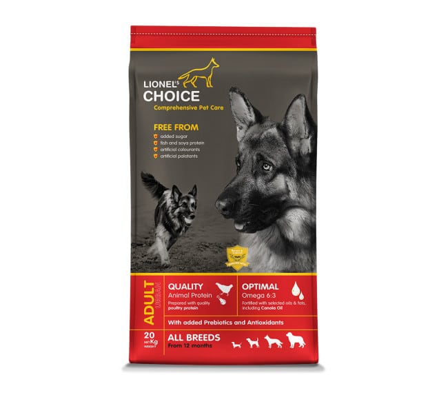 A 20kg bag of Lionel's Choice adult dry dog food.