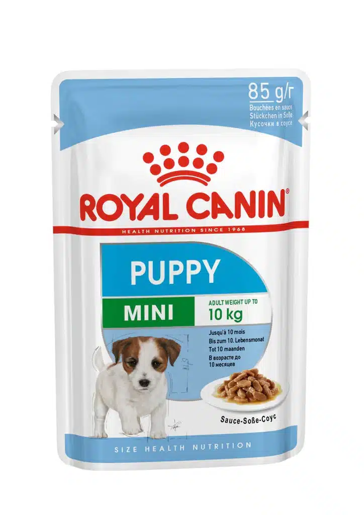 85g pouch of Royal Canin mini breed puppy food.