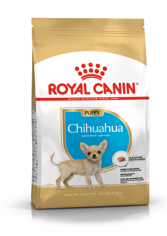 A 1.5kg bag of Royal Canin Chihuahua puppy food.