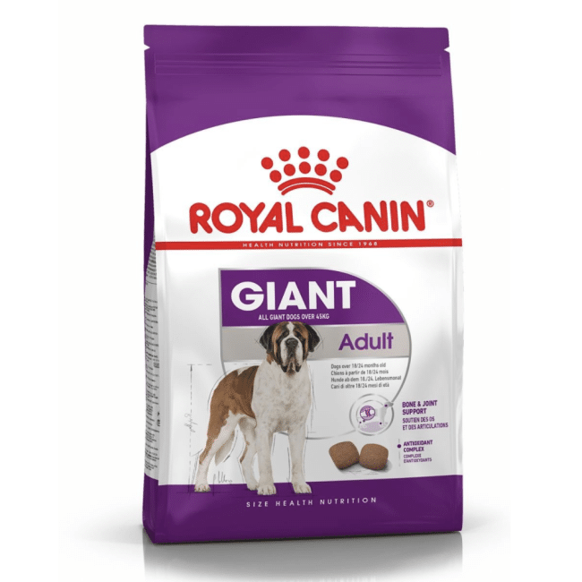 A 15kg bag of Royal Canin adult dog food for giant dog breeds.