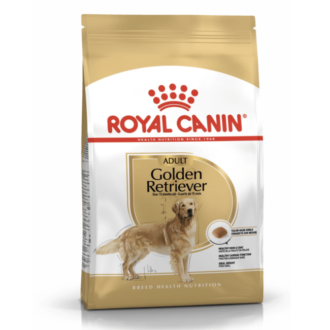 A 12kg bag of Royal Canin Golden Retriever adult dog food.
