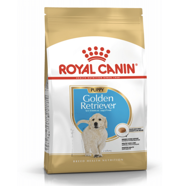 A 12kg bag of Royal Canin Golden Retriever puppy dog food