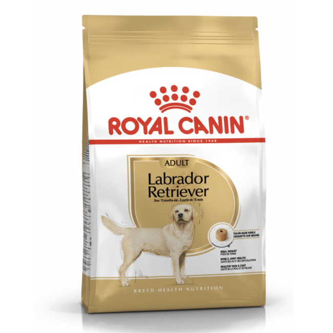 A 12kg bag of Royal Canin Labrador Retriever adult dog food.