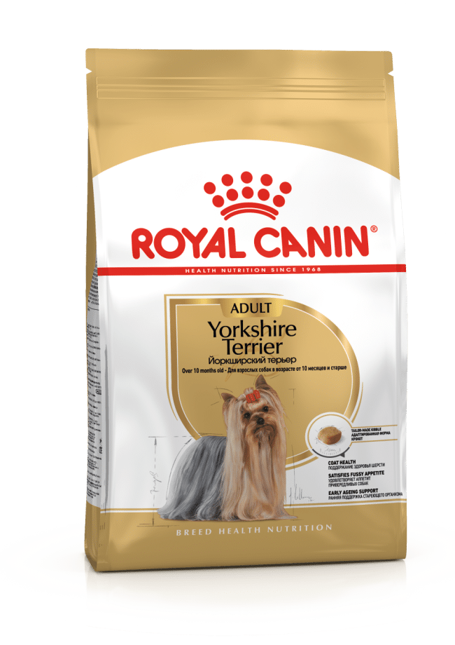 A 3kg bag of Royal Canin Yorkshire Terrier adult dog food.