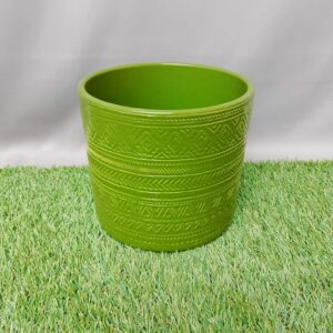 POT COVER CERAMIC EVA OLIVE GREEN GLOSS TRIBAL 16.5 CM