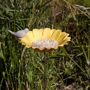 YELLOW DAISY STAKE BIRD FEEDER